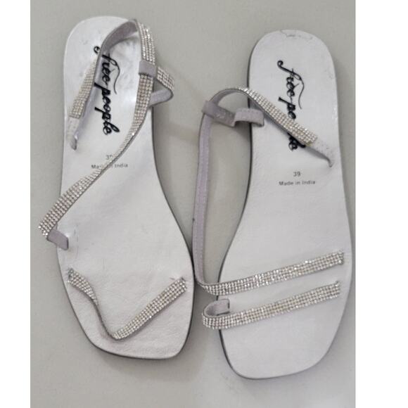 Free People Sandals Womens Size 39 Silver Rhinestones Whimsical Fairy Peasant - Picture 2 of 4